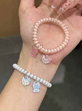 猫吃鱼高弹力电话线发圈情侣手链