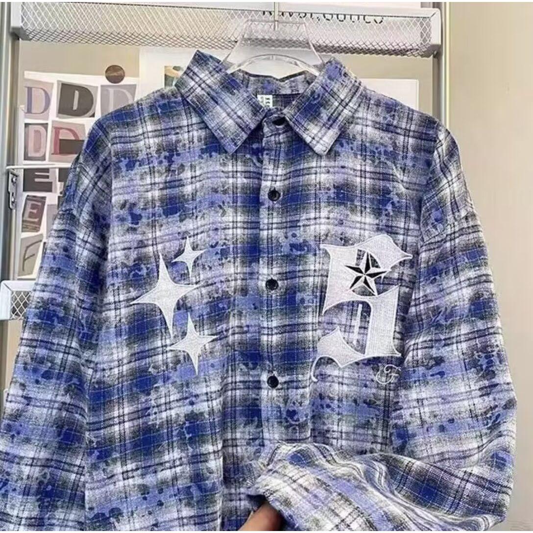 2025字母长袖衬衫日系港风ins宽松衬衣男生夏季潮流百搭休闲外套