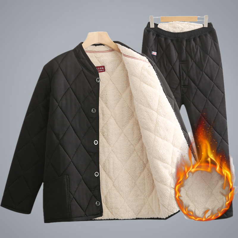 加绒加厚冬季羊羔绒加绒保暖套装