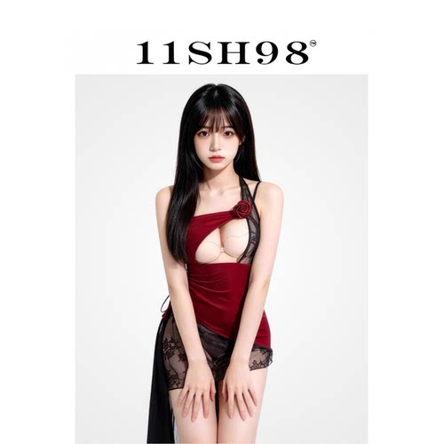 11SH98性感玫瑰挂脖镂空蕾丝睡裙女御姐风情万种约会制服睡衣情调