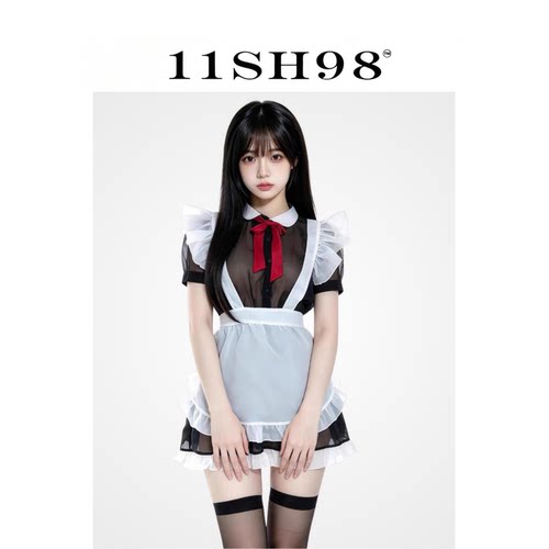 11SH98性感女仆制服网纱透视绑带围裙角色扮演蝴蝶结睡衣睡裙套装