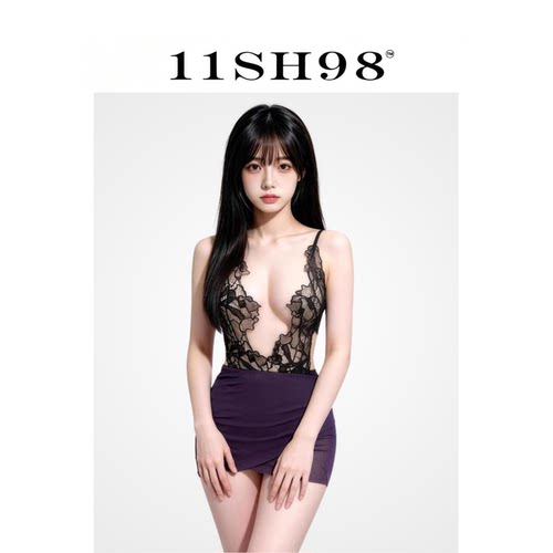 11SH98 性感蕾丝深V领挂脖露背睡裙女透视内衣睡衣2026新款情调薄