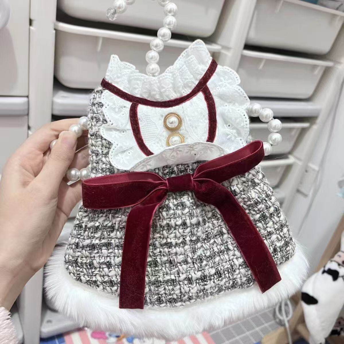 狗狗衣服秋冬装厚款猫咪公主裙丝绒小香风冬裙小型犬泰迪宠物