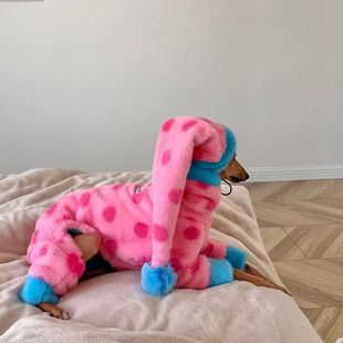 小灵缇惠比特加绒毛绒粉色点点四脚衣秋冬狗狗衣服