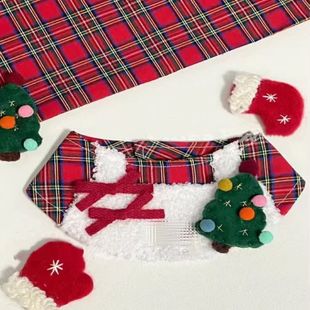 宠物狗狗猫咪圣诞复古英格兰红格宠物围兜狗狗猫咪春天围脖围巾