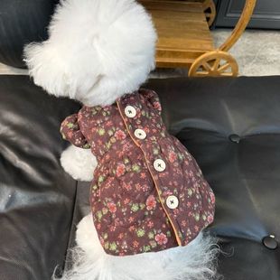 宠物衣服秋冬新款 裙子狗狗猫外套 碎花夹棉加绒开衫