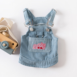 宠物衣服春夏新款 牛仔背带裙泰迪比熊狗狗猫咪可牵引衣服