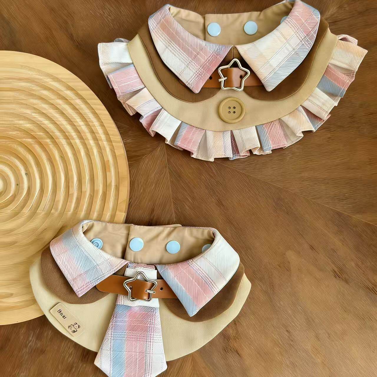 猫咪狗狗三角巾围脖口水巾围巾领带褶子格子手工围兜百搭领结饰品