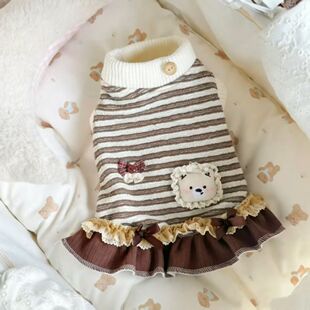 春秋猫咪狗狗衣服条纹连衣裙泰迪比熊约克夏秋天可爱