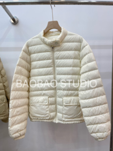 蒙家新款鹅绒羽绒服女秋冬轻薄小个子夹克短款外套潮浅绿色黑白