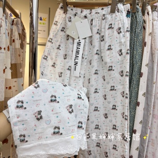 柔软舒服棉纱卡通薄款宽松家居裤女夏季长裤蕾丝可外穿睡裤女裤