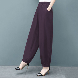 女士新款长裤棉绸大码休闲裤宽松纯色跳舞松紧腰萝卜裤广场舞夏季