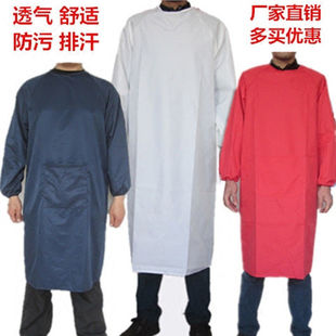 透气布料成人罩衣夏用薄款防尘污厨房反穿工作服男女白蓝长袖围裙