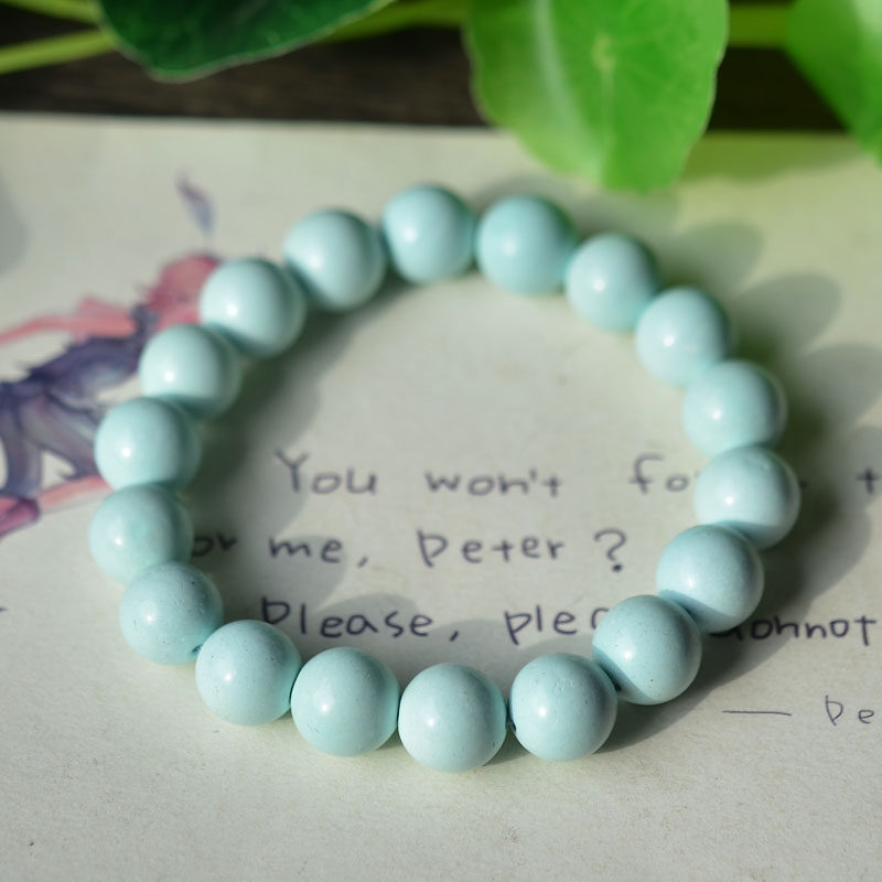 여성을 위한 천연 크리스탈 원시 광석 그레인리스 라이트 블루 청록색 단순 단일 원형 팔찌 10.3MM 신선한 데일리 스타일