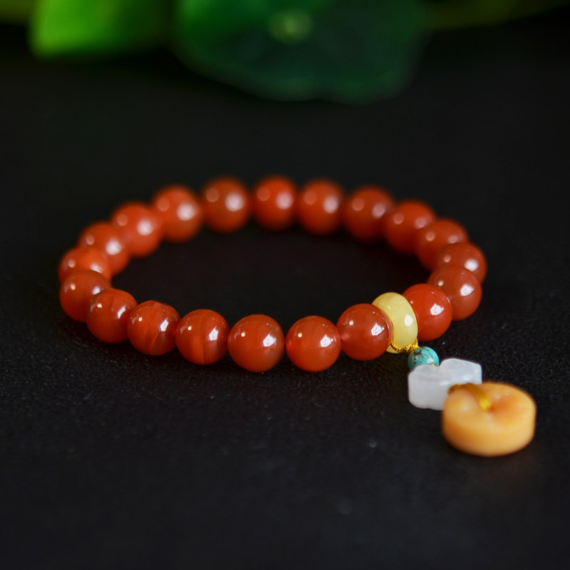 밀랍과 들옥 토파즈 액세서리가 포함된 천연 크리스탈 사천 소재 체리 레드 남부 붉은 마노 팔찌 9MM 여성용 모델