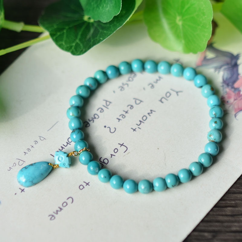 천연 원시 광물 높은 도자기 파란색 청록색 단일 원형 팔찌 5.8MM 물방울이 있는 작은 입자 단순하고 틈새 스타일