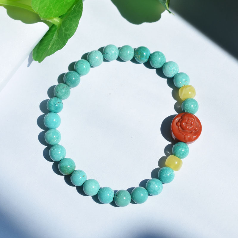 남방 붉은 미륵불 우아한 스타일의 몇 줄의 파란색 녹색 청록색 팔찌 단일 원형의 천연 크리스탈 광석 높은 도자기