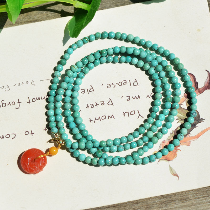 천연 크리스탈 광석 최적화되지 않은 작은 입자 청록색 4원 팔찌 남부 레드 드래곤 버클 복고풍 우아한 여성 모델