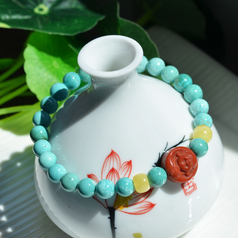 남방 붉은 미륵불 우아한 스타일의 몇 줄의 파란색 녹색 청록색 팔찌 단일 원형의 천연 크리스탈 광석 높은 도자기