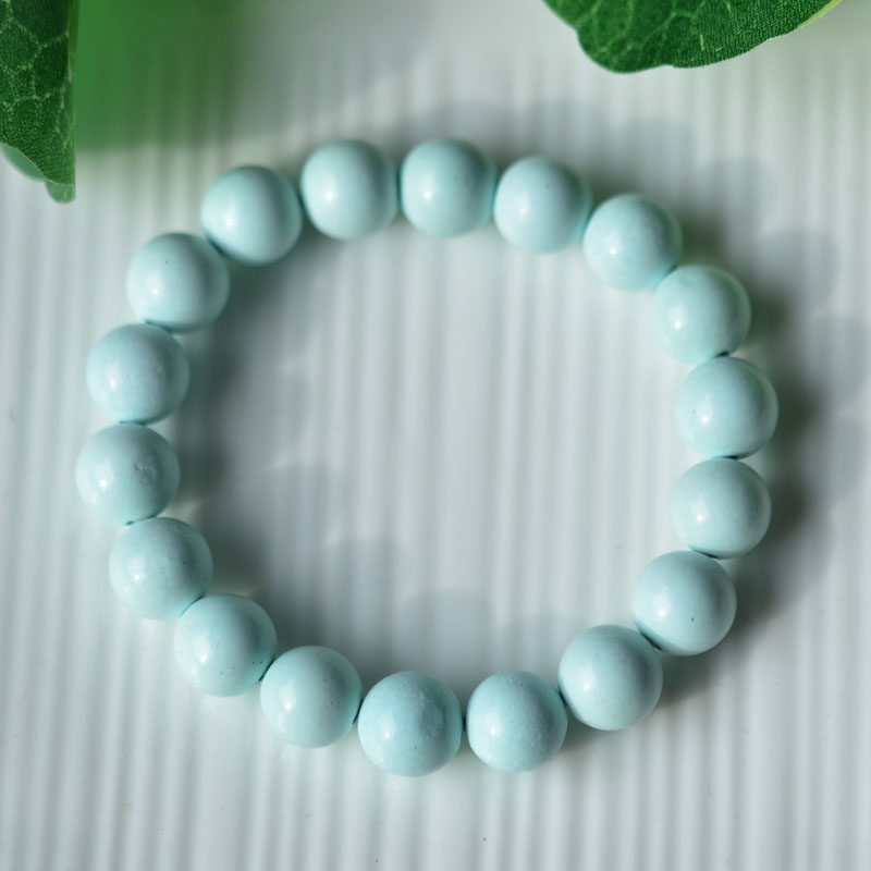 여성을 위한 천연 크리스탈 원시 광석 그레인리스 라이트 블루 청록색 단순 단일 원형 팔찌 10.3MM 신선한 데일리 스타일