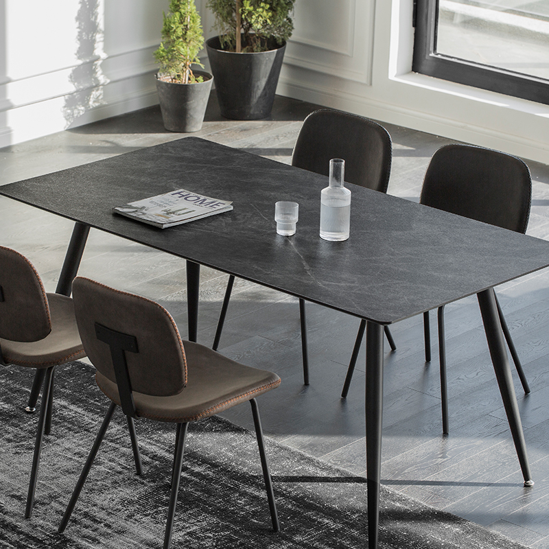 大理石餐桌现代简约小户型家用长方形不锈钢饭桌轻奢餐桌椅组合