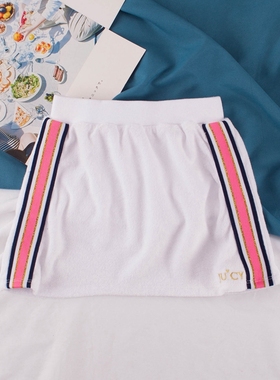 2024新款J家夏季1-8岁女儿童装短裙松紧腰白色毛圈布A字半身裙子