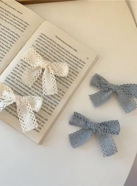 超级温柔百搭的一款奶蓝色双马尾头绳少女发卡蕾丝蝴蝶结发圈发夹