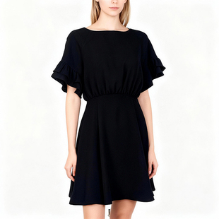 荷叶边 连衣裙短裙 家 甜美同款 纯色 高腰修身 法式 清仓 断码 夏