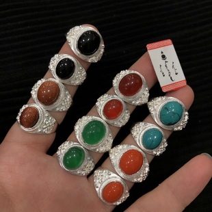 990足银民族风情侣戒指纯银蒙古戒指男女对戒吉祥结银戒免费刻字