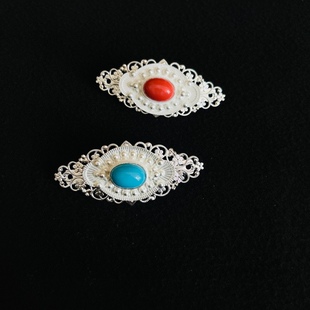 铜镀银手工发卡蒙古元素手工头卡蒙古风头饰民族风头饰蒙古饰品女