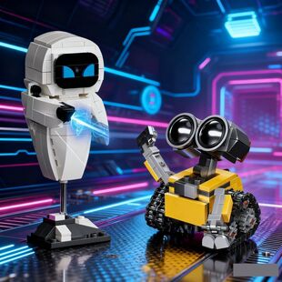 Q版迷你瓦力伊娃机器人总动员拼装益智积木儿童玩具礼物跨境摆件