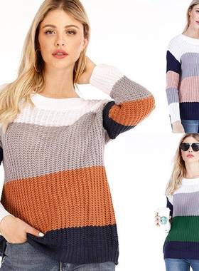 sweater plus-size casual striped preppy new fallwinter