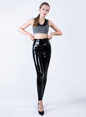 Leather pants four-way stretch rubberized mirror leggings