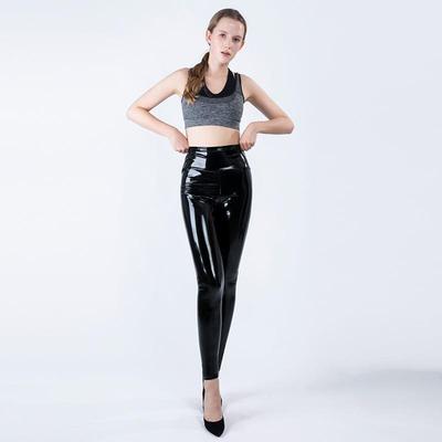 Leather pants four-way stretch rubberized mirror leggings