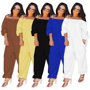 solid color casual Women shoulder fashion off jumpsuit
