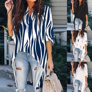 Sleeve Long Front Short Top Bat Loose neck Fashion Casual