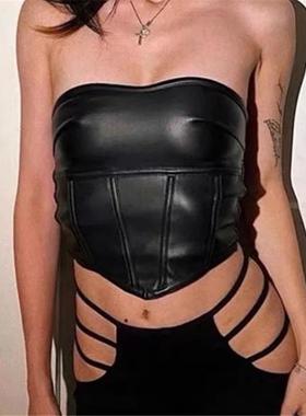 combhasaki women leather tube tops solid color strapless