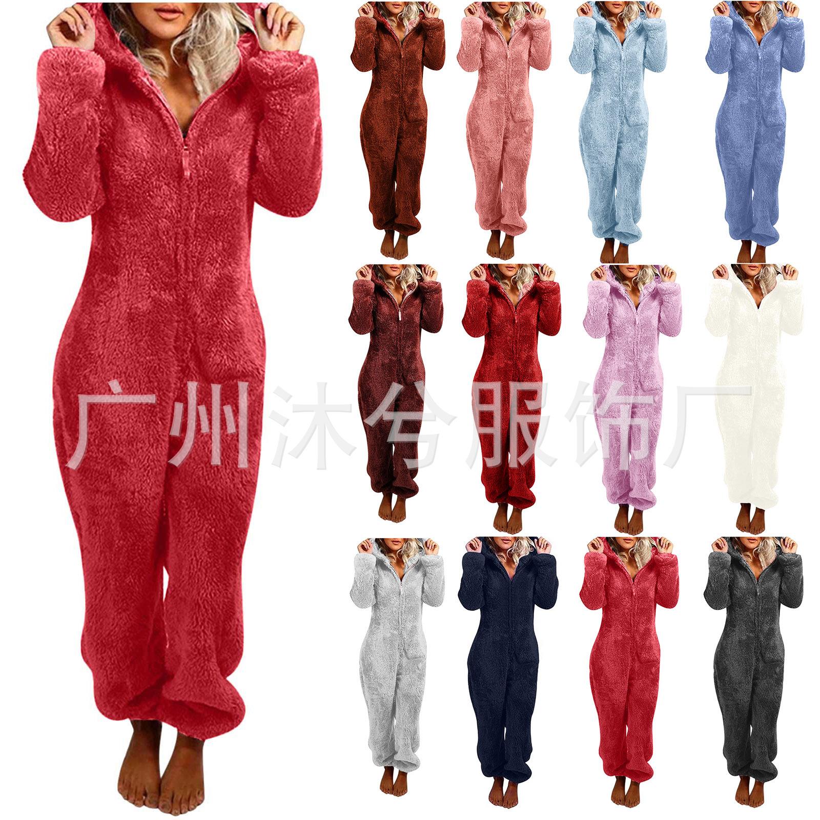 romper cat-ear warm winter autumn sleepwear hooded zip