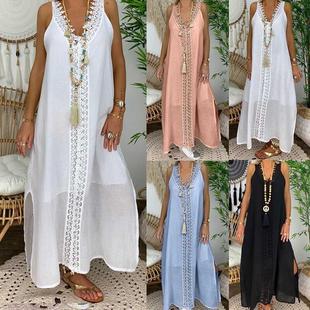 dress fashion stitching size long neck lace womens plus
