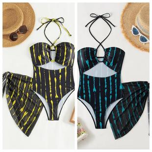 mesh sexy triangle neck set swimsuit halter hollow