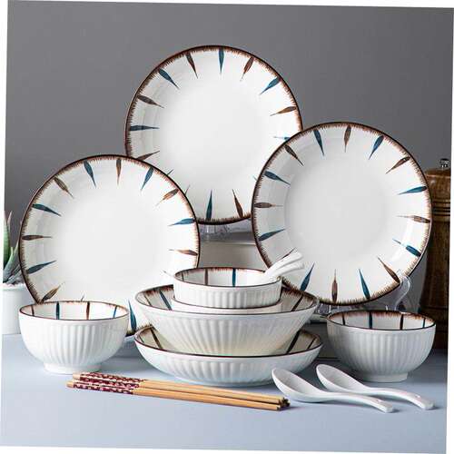 18pcs Set bowls plates ceramic tableware kitchen snack spoon