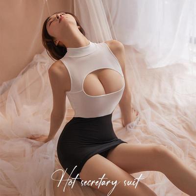 outfit secretary suit maid white and black stripping free