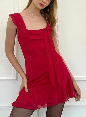 Dress Slimming Backless Sexy Skirt Short Chiffon Sleeveless