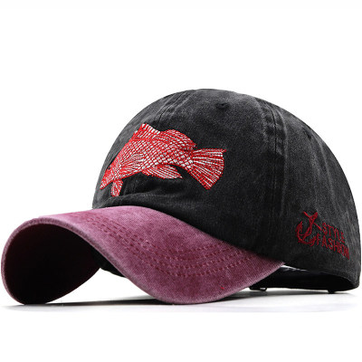 Fish Bone Men's Baseball Cap 男女鱼刺绣鸭舌帽户外遮阳棒球帽