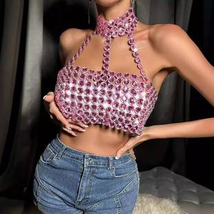 top neck halter camisole gem backless fit slim nightclub