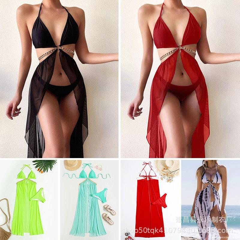 Swimsuit black three-piece metal chain swimsuit