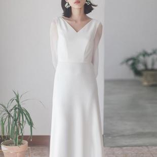 sleeves long dress wedding female dress evening satin white