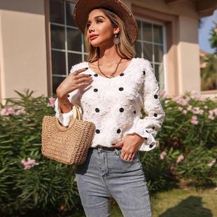 dot pullover Womens polka through neck shirt see