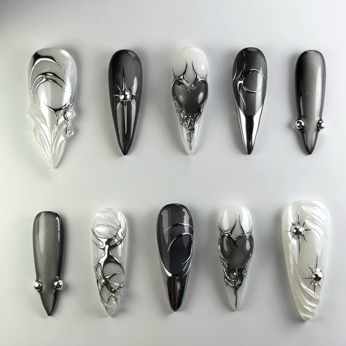 24pcs Black Cat's Eye Press on Nails Finished Ins Wearable F