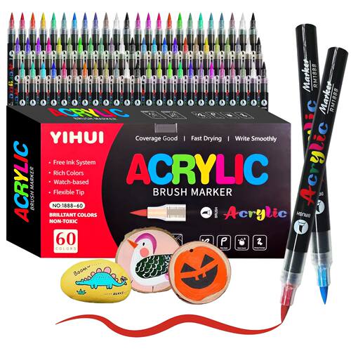 12/24/36/48/60 Colors Acrylic Paint Pens Markers Brush Tip P